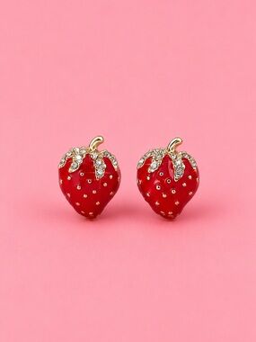 Red Strawberry Crystal Stud Earrings